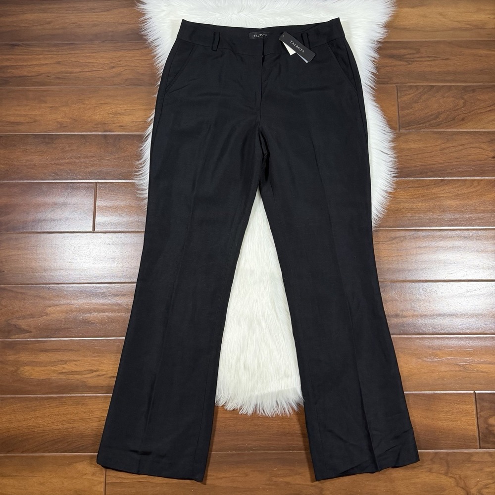 Talbots Women's Size 10 Black Heritage Linen Blend Trouser Pants Straight Leg